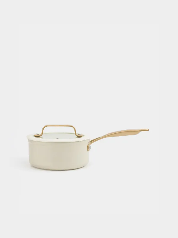 Saucepan, 16 cm, 1.3 l, with lid, coated, aluminum, milky, Piatto gold, image-0