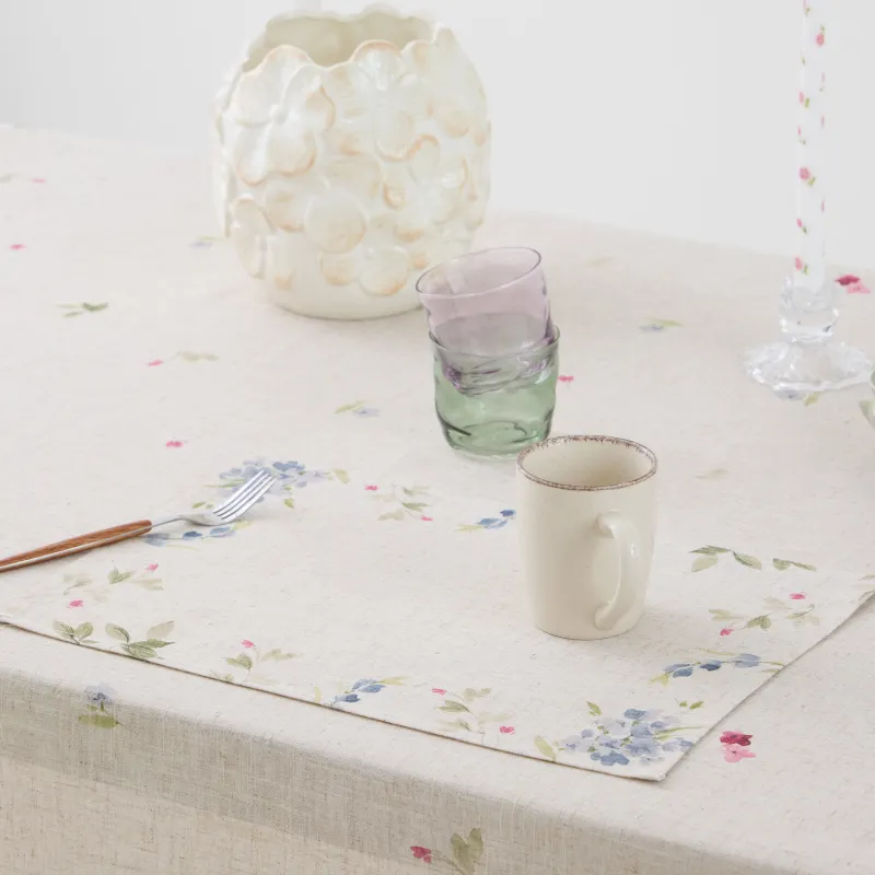 Placemat, 30x45 cm, polyester / linen, rectangular, beige, Flowers, Colorful flowers