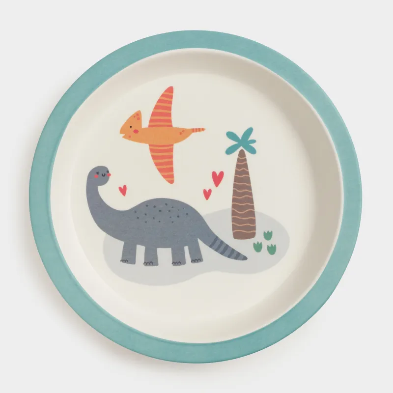 Snack plate, children's, 21 cm, bamboo, blue, Dinosaurs, Dino