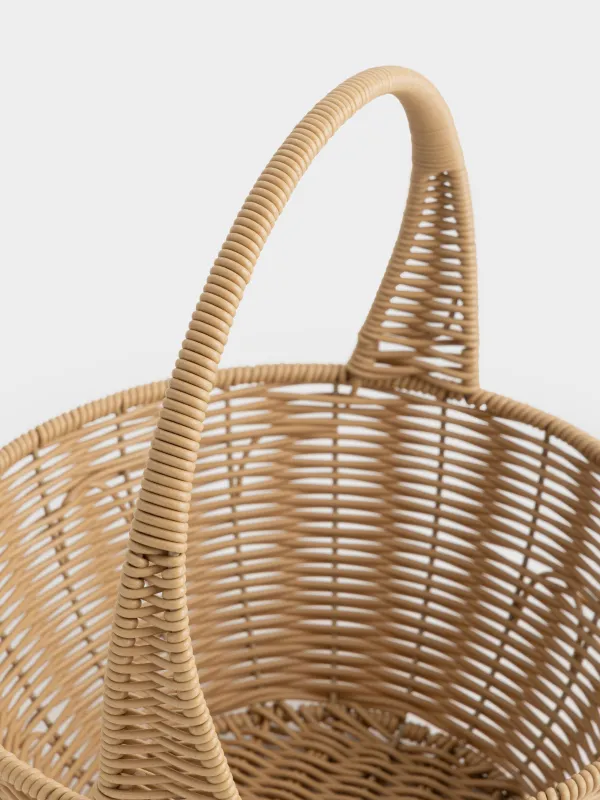 Storage basket, 29x32 cm, wicker, with handle, plastic, round, beige, Twig, image-3