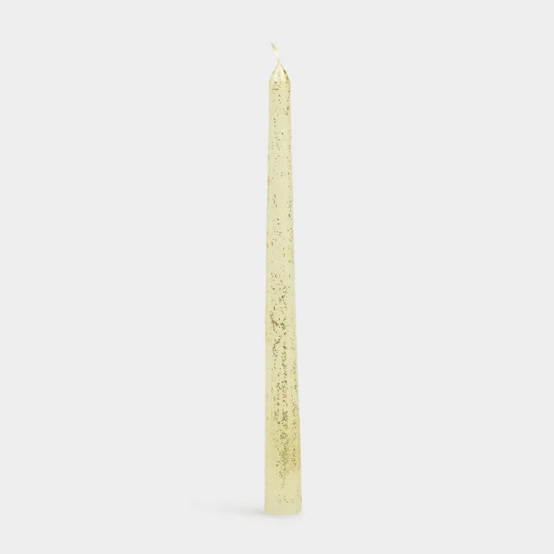Candle, 25 cm, thin, with glitter, milky, Sparkly candle