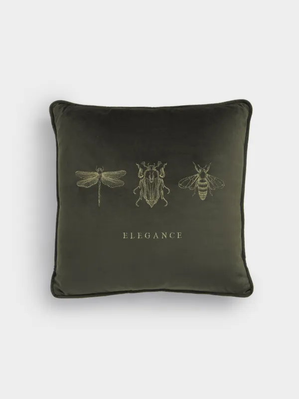 Decorative pillow, 45x45 cm, velvet, green, Bugs, Bugs, image-0