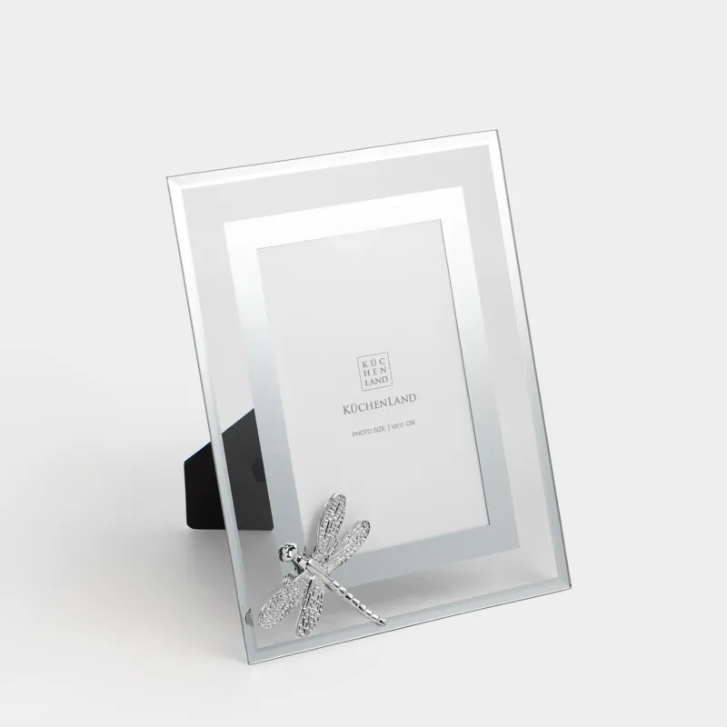 Photo frame, 17x22 cm, glass / metal, silver, Dragonfly, Gallery