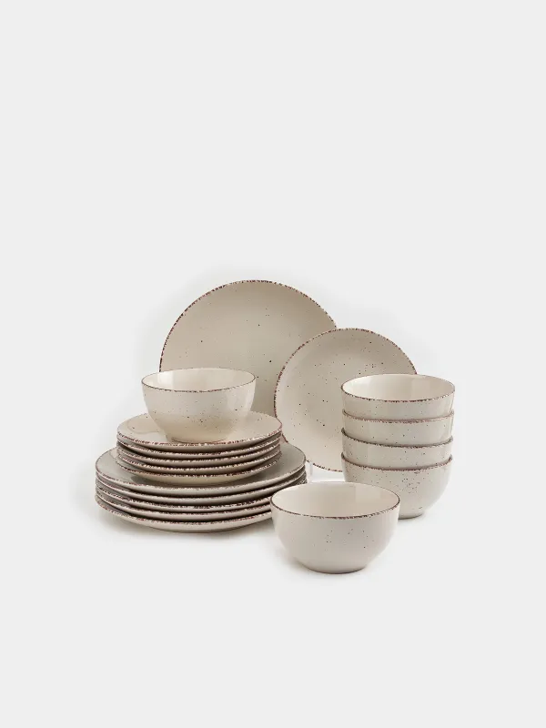 Dining set, 6 pers., 18 pr., ceramic, beige, speckled, Speckled, image-2