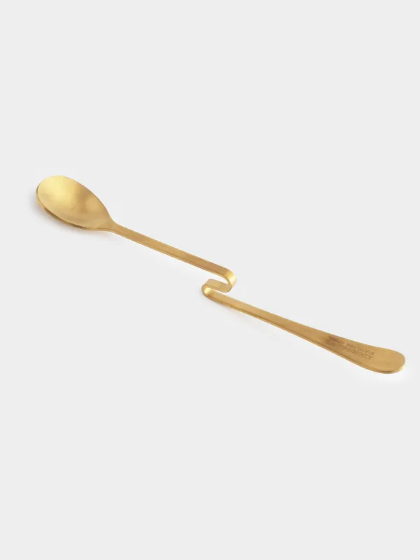Tea spoon, 20 cm, with curved handle, steel, golden, Classic gold, image-2