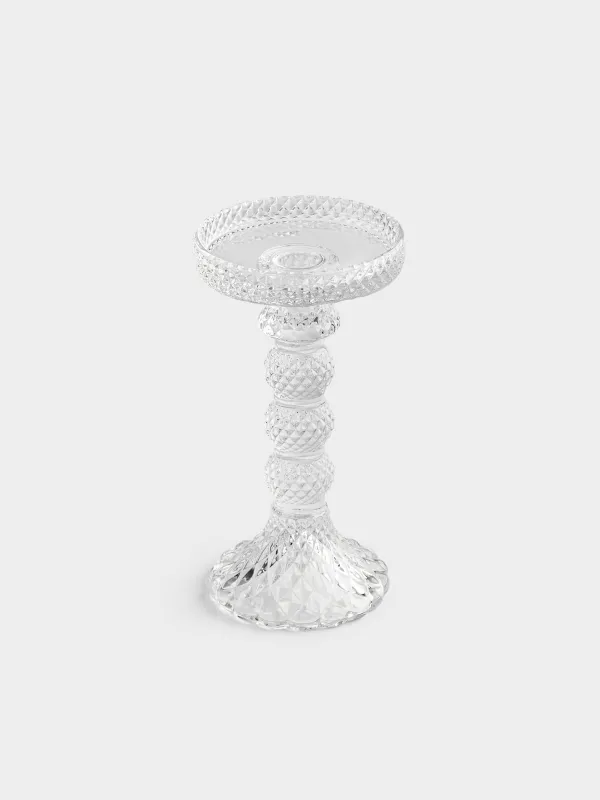 Candle holder, 16 cm, for one candle, on a leg, glass, Naiad, image-1