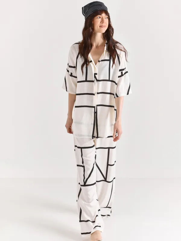 Women's trousers, size S, wide, viscose, black and white, Lines, Nataly, image-4