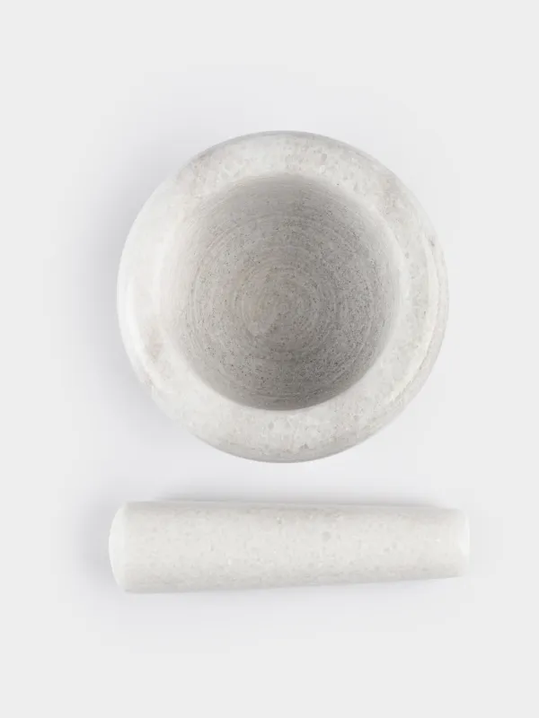Spice mortar, 10 cm, with pestle, Marble, White, Stripe, Marble, image-7