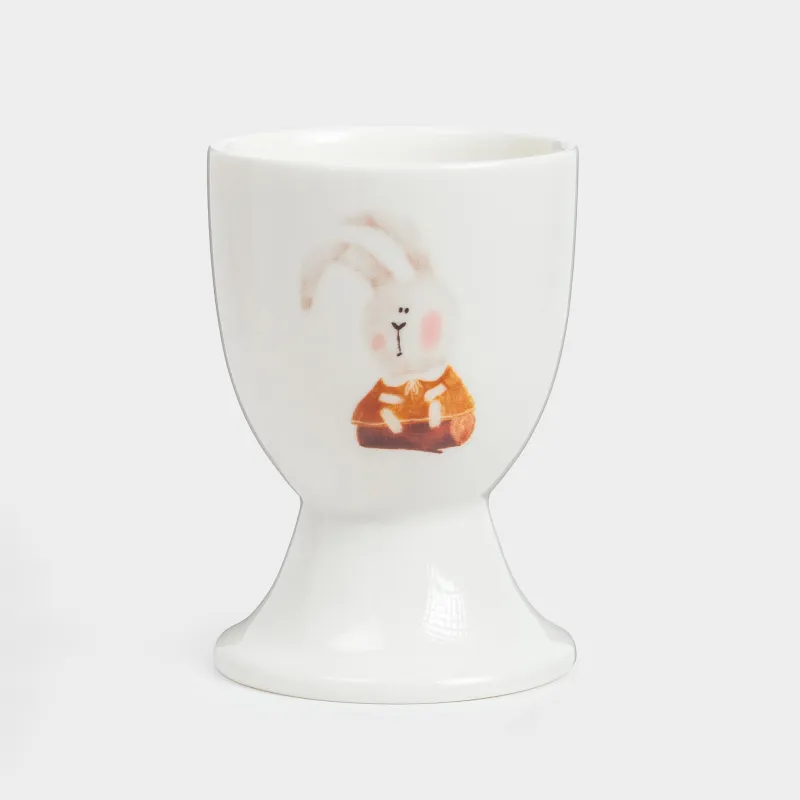 Egg stand for children, 7 cm, porcelain N, white, Cake and hare, Little pet