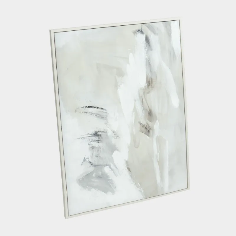 Framed painting, 80x120 cm, canvas, white and beige, Strokes, Abstract, image-1