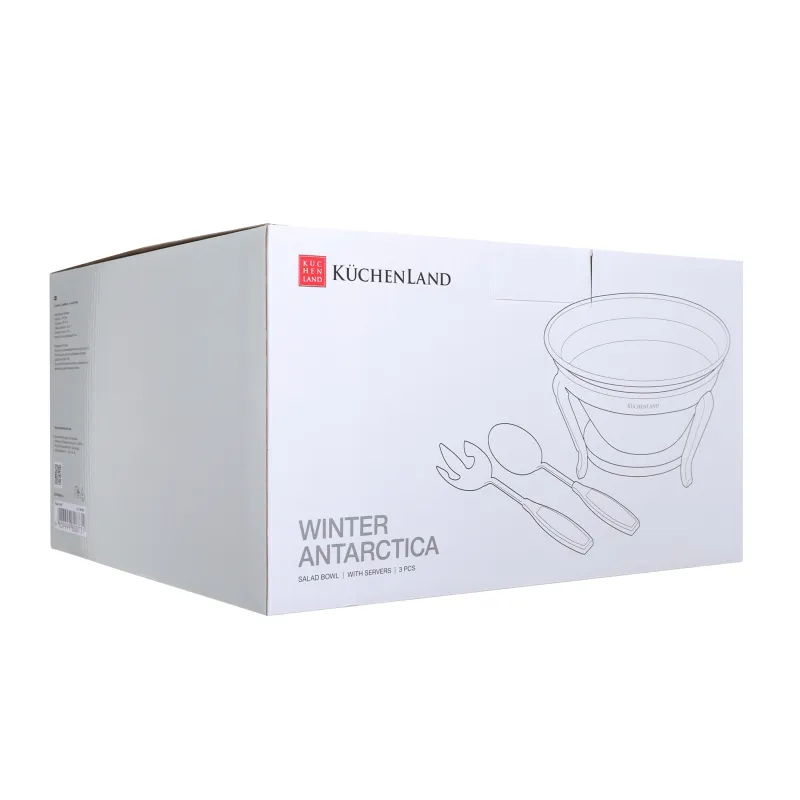 Salad bowl, 30x13 cm, 3 pr, with spoon / fork, on a stand, glass / metal, Winter antarctica, image-5