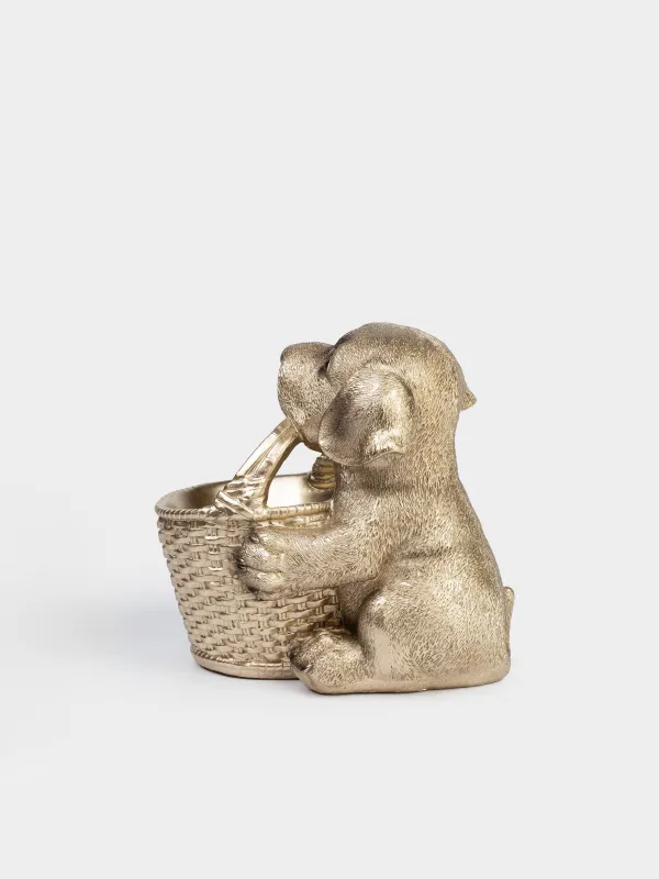 Candy bowl, 19х18 cm, 250 ml, with handle, polyresin, beige, Labrador with basket, Dog, image-2