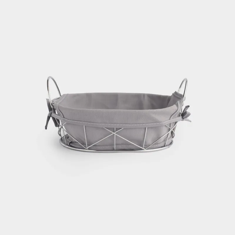 Bread basket, 28x20 cm, cotton/metal, oval, gray/silver, Twist silver
