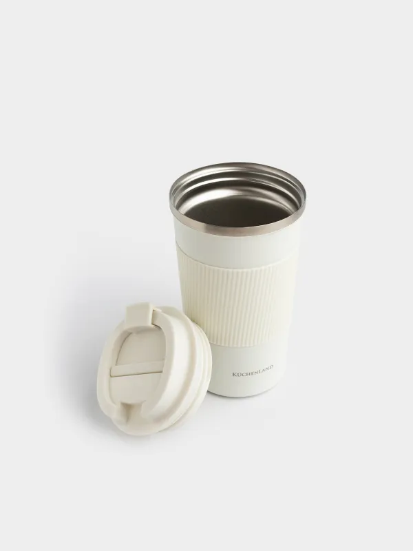 Thermo mug, 500 ml, with zarf, steel / plastic/silicone, beige, Coffee life, image-2