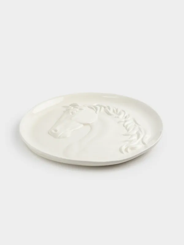 Dish, 24 cm, ceramic, milky, Horse, Horse pattern, image-2