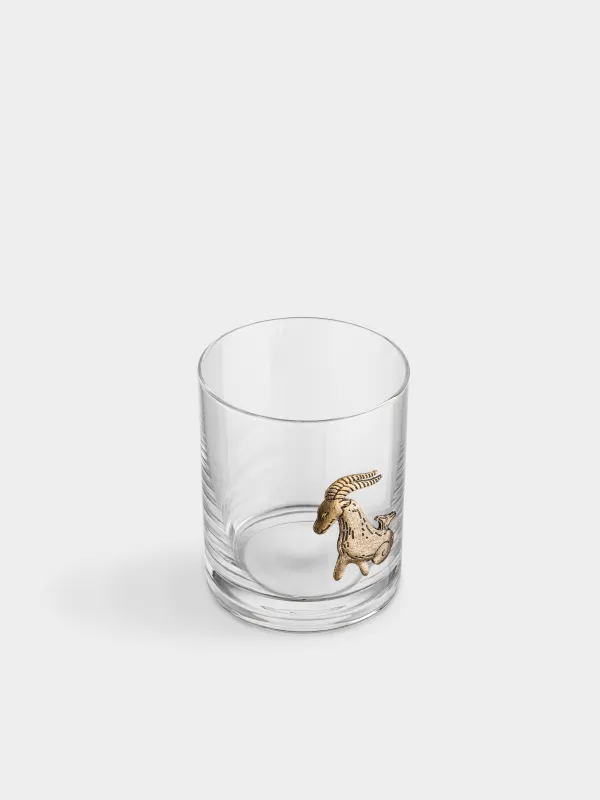 Drinking glass, 10 cm, 340 ml, glass/metal, golden, Capricorn, Zodiac, image-1