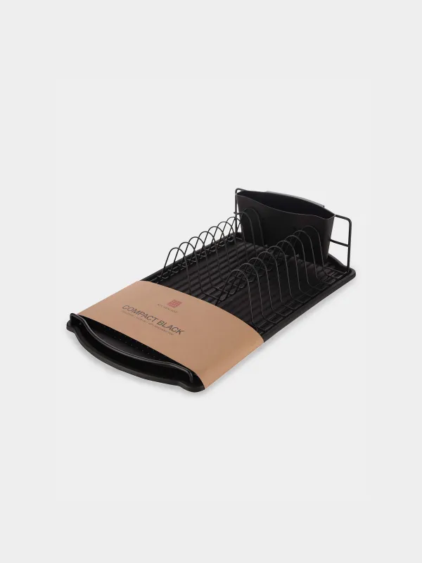 Dish rack, 47x26 cm, with tray, plastic / metal, black, Black style, image-3