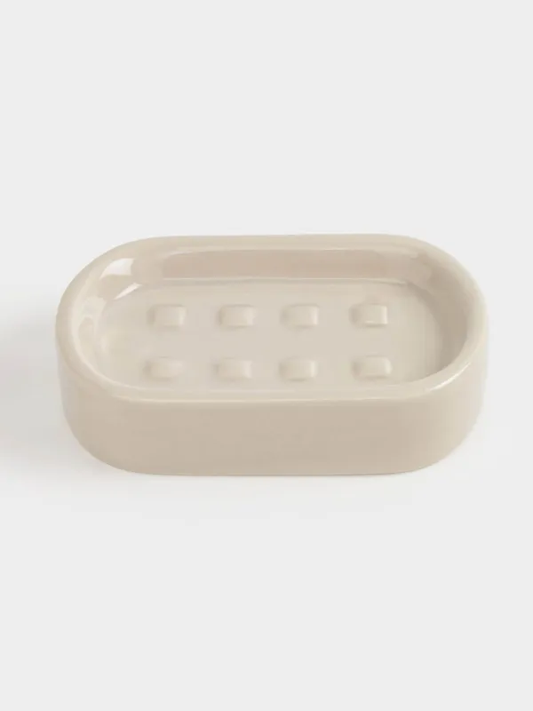 Soap dish, 12x8 cm, ceramic, beige, Nira, image-1