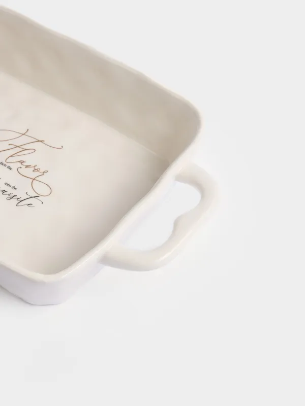 Baking dish, 31x20 cm, ceramic, rectangular, milky, Crumple kitchen, image-2