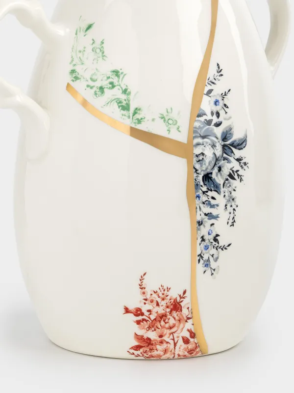 Flower vase, 24 cm, with handles, ceramic, white and gold, Broken print, Revival, image-3