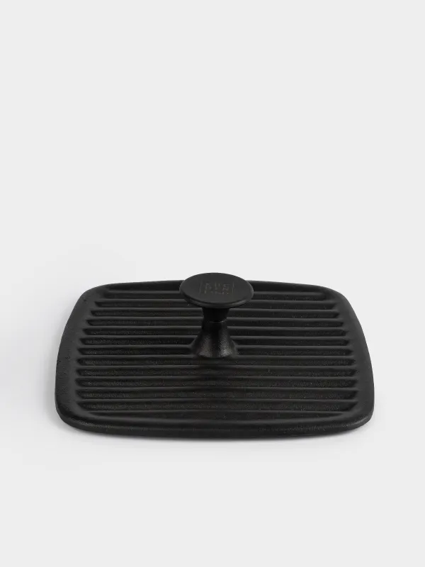 Grill press cover, 23 cm, cast iron, square, Black, Authentic, image-0