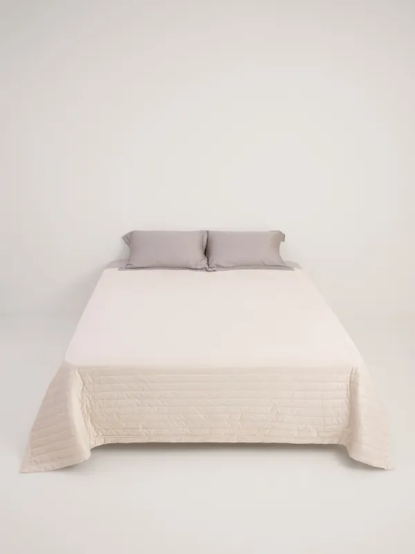 Bedspread, 220x240 cm, quilted, velvet/microfiber, beige, Stripes, Stitch velvet, image-4