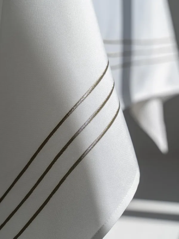 Tablecloth, 170x250 cm, polyester, white, Lines, Trim gold, image-6