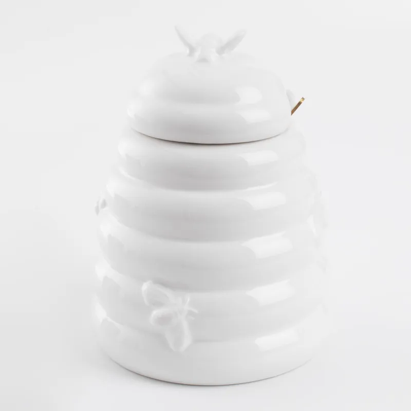 Honey jar, 650 ml, with spoon, ceramic / steel, milk, Bees, Honey