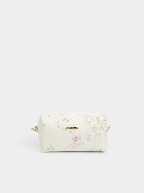 Makeup bag, 20x10 cm, PVC, white, Flowers, Beauty flowers, image-0