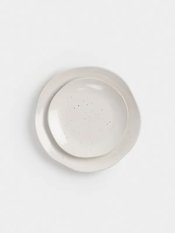 Dining set, 6 persons, 18 items, ceramic, milky, speckled, Uneven edge, Xoras, image-2