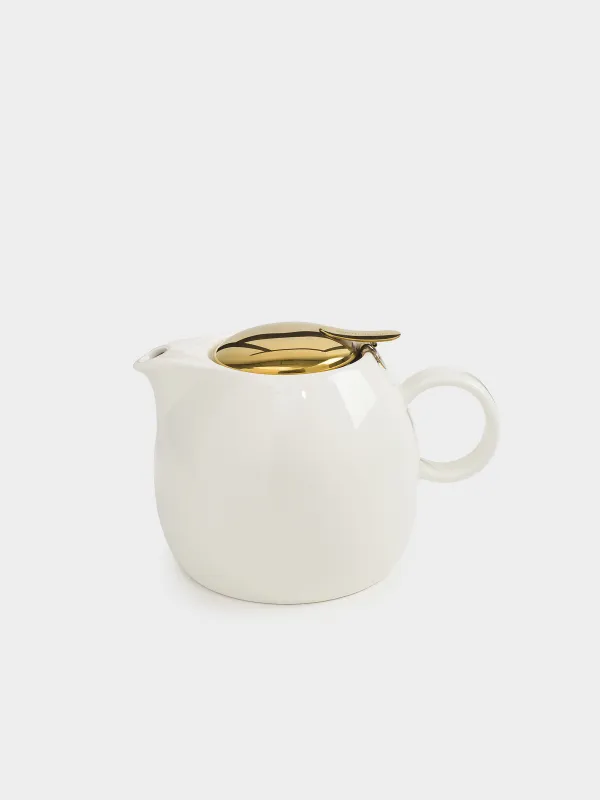 Teapot, 1 l, ceramic / steel, milky gold, Flower, Kettle ceramo, image-0