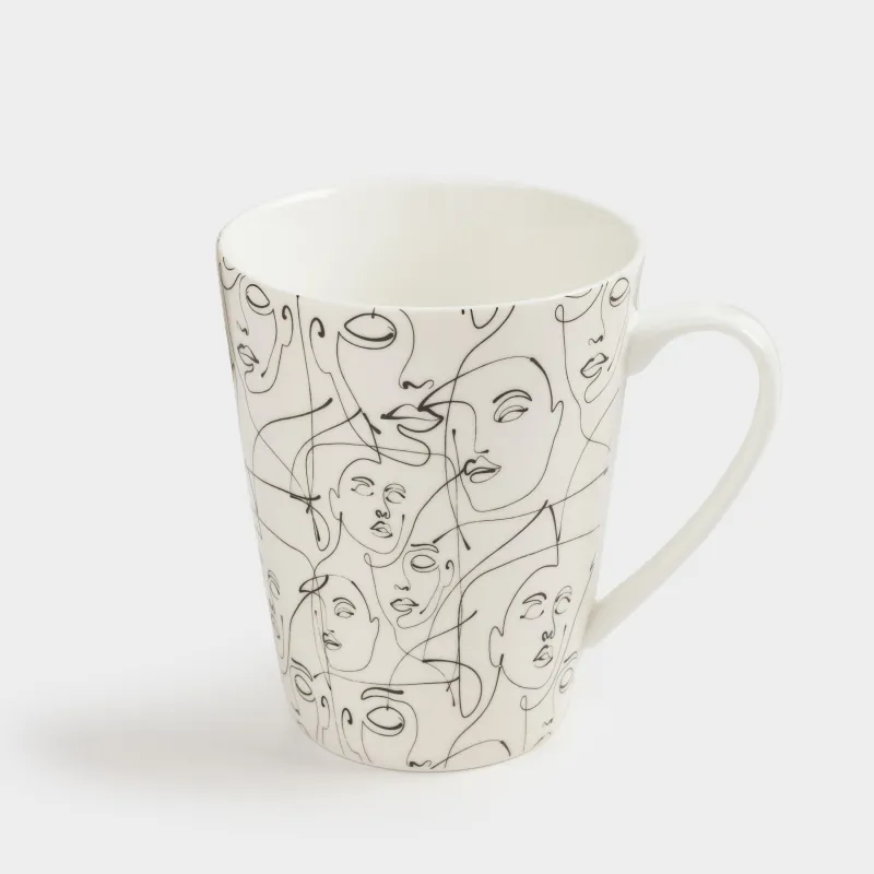 Mug, 420 ml, Porcelain N, Milk, Abstract faces, Face, image-1
