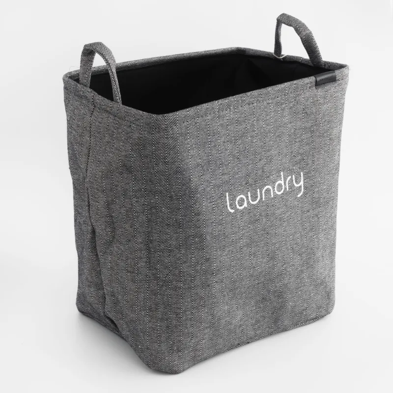 Laundry storage bag, 35x25x40 cm, with handles, polyester, rectangular, Grey, Navy, image-2