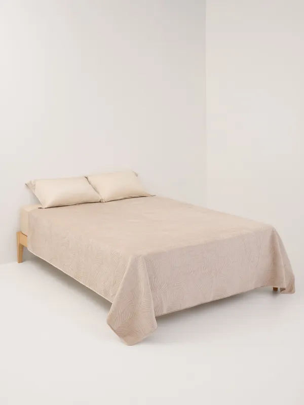 Bedspread, 220x240 cm, quilted, polyester, beige / gray, Palm leaf, Stitch velvet, image-1