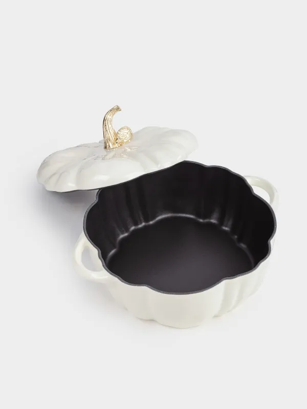 Cauldron, 25 cm, 3.3 l, with lid, cast iron, milky, Pumpkin, Gourd, image-3