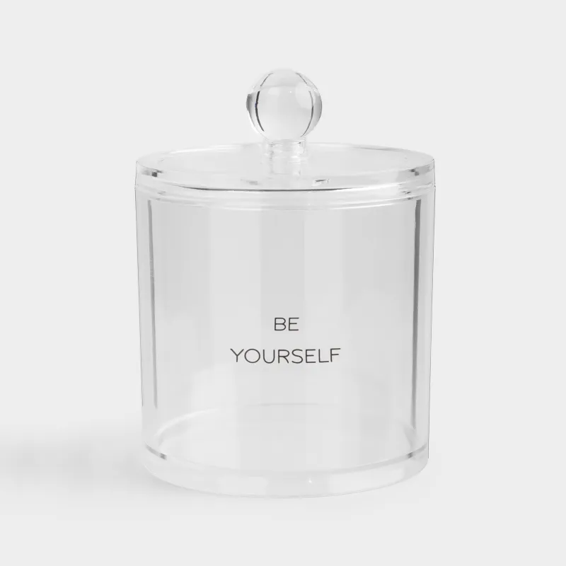 Cotton pad / swabs container, 10x13 cm, with lid, plastic, Basic font