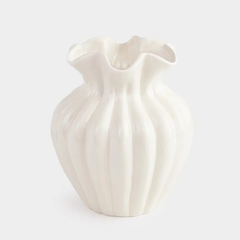 Flower vase, 24 cm, ceramic, milky, Bends, Landform, image-0