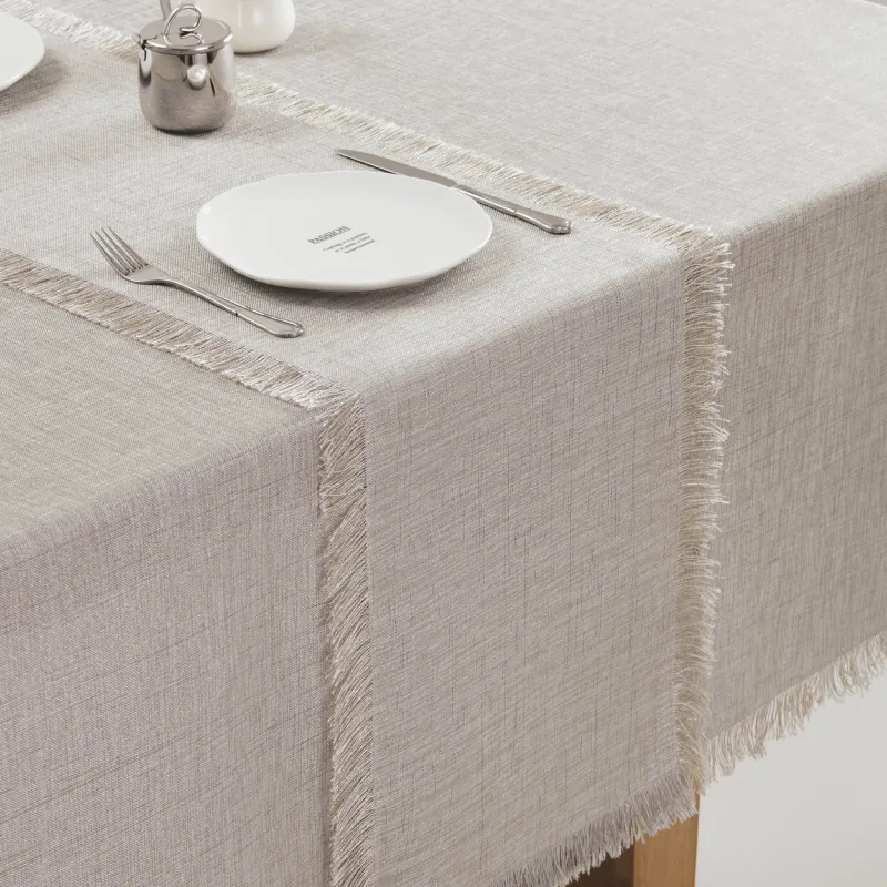 Table runner, 40x160 cm, fringed, polyester, grey melange, Beverin