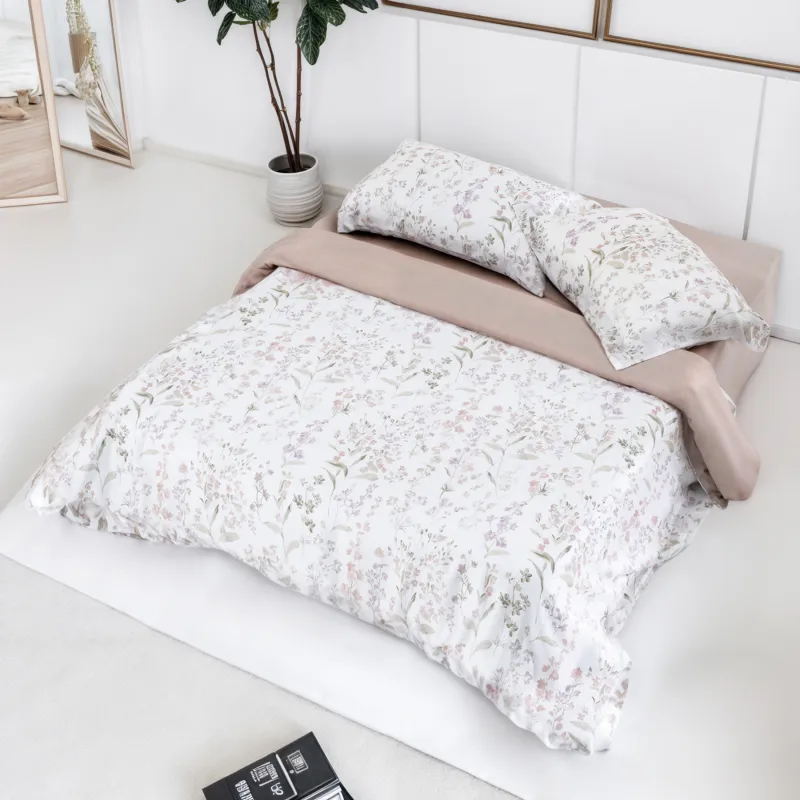 Bed linen set, euro, tencel 300 TC, milky beige, Branches, Tencel