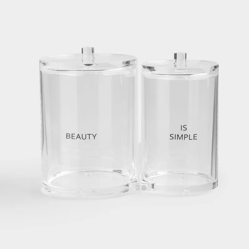 Cotton pad / swabs container, 15x12 cm, 2 compartments, with lid, plastic, Basic font