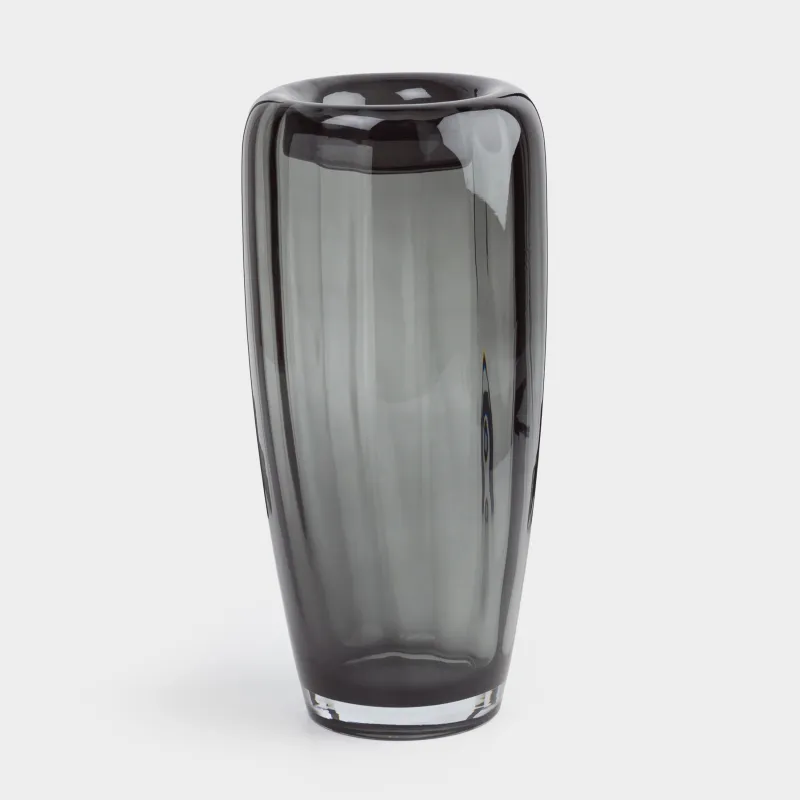 Flower vase, 32 cm, glass, Grey, Grooved