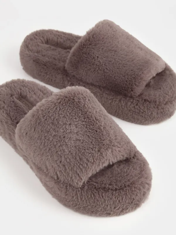 Women's slippers, homewear, size 36-37, artificial fur, brown, Bushy, image-2