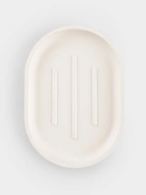 Soap dish, 13x10 cm, polyresin, oval, milky, White stripes, image-3