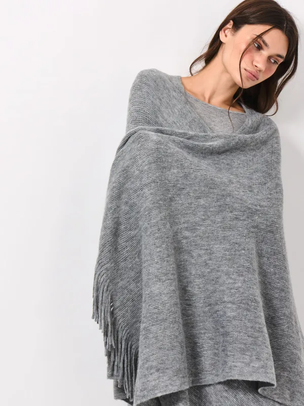 Poncho, 138x147 cm, fringed, acrylic, grey, Poncho, image-2