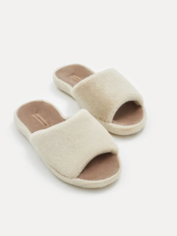 Women's slippers, homewear, size 36-37, faux fur/velour, beige-brown, Faux, image-2