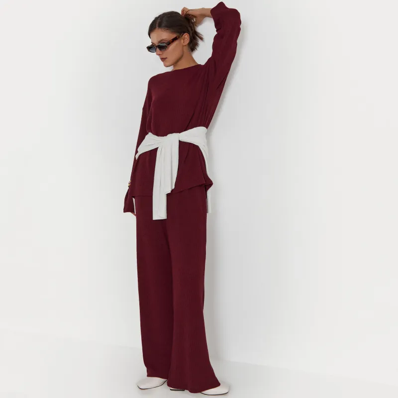 Women's trousers, homewear, size M, polyester / viscose, burgundy, Naila