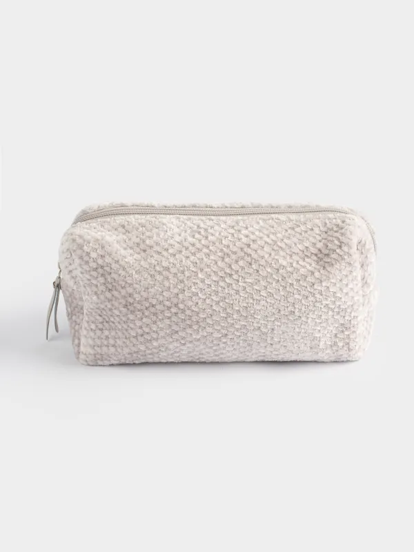Cosmetic bag, 20x10 cm, chenille / lurex, beige, Chenill, image-0