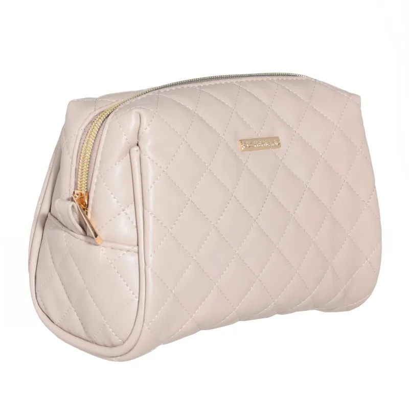 Cosmetic bag, 21x13 cm, quilted, polyurethane, beige, Quilted, image-1