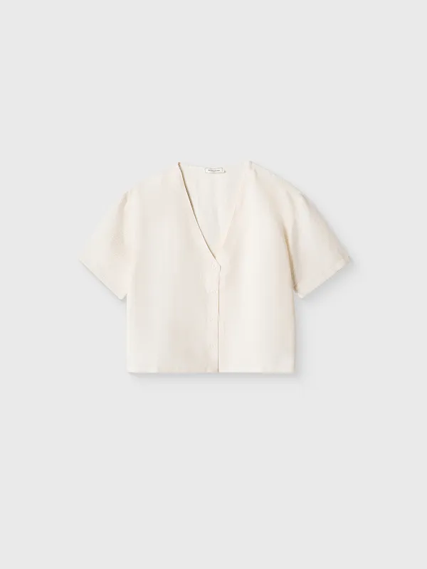 Women's shirt, homewear, size L, short sleeve, polyester, milky, Marlla, image-4