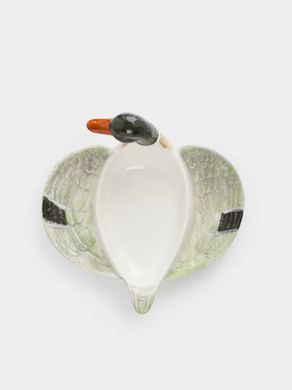 Divided plate, 21x20 cm, 3 compartments, ceramic, green and white, Drake, Duck, image-2